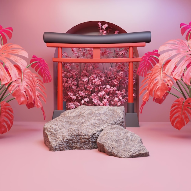 Product display podium with japanese theme background