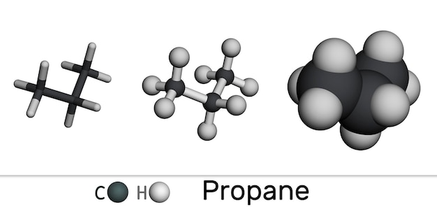 Photo propane c3h8 molecule various 3d molecular models on a white background 3d rendering