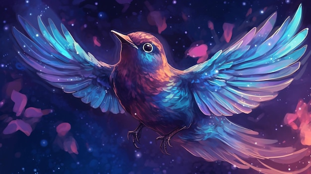 a purple and blue bird with a purple background and fce