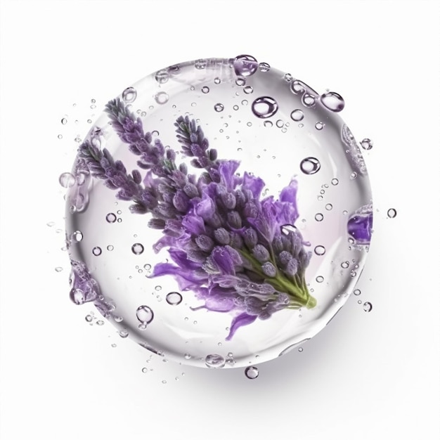 A purple flower is being sprayed in water and the water is being sprayed.