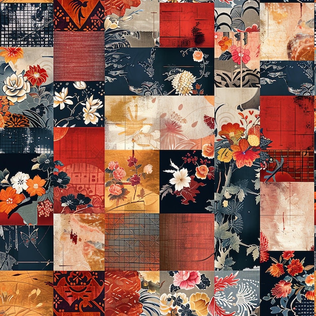 Photo a quilt with a floral pattern on it