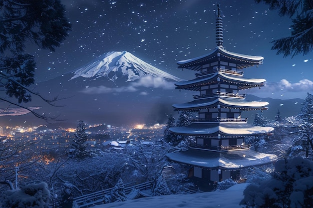 Quintessential Japanese Pagoda in Blue