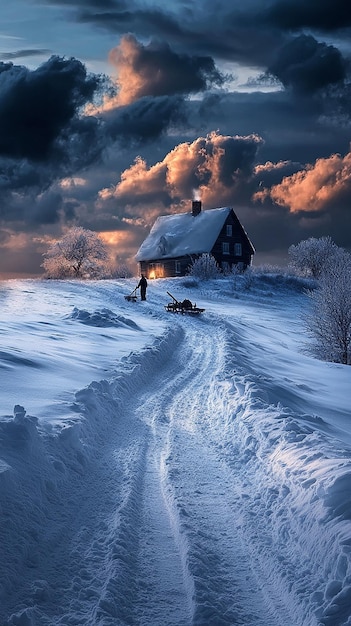 quotDramatic Winter Scene of Farmer Plowing SnowCovered Fieldsquot