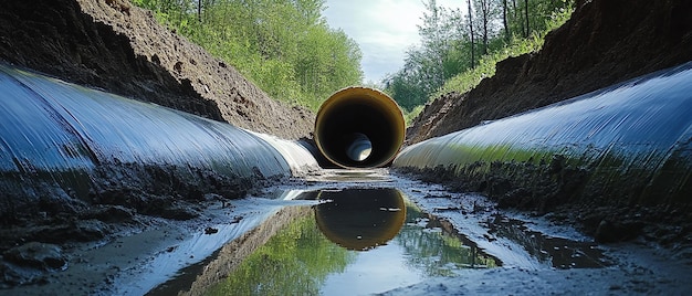 Photo quotlarge pipe undergoing relining with fiber materialquot