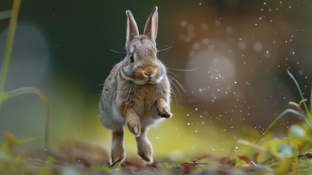 A Rabbit Leaping Through a Shower of Rain