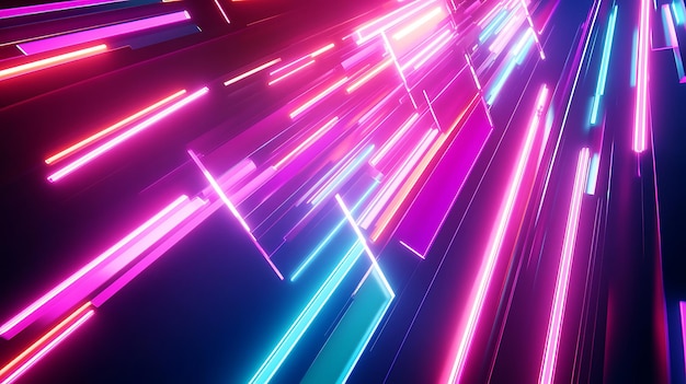 Photo radiating neon light burst futuristic flashes motion lights colorful streaks on dark background