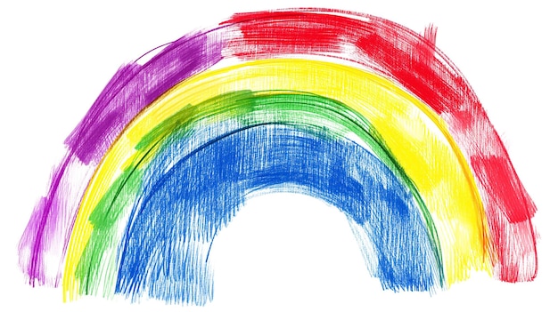 Foto un arcobaleno disegnato con marcatori isolati su uno sfondo bianco