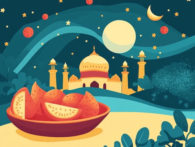 Photo ramadan feast under the moonlight