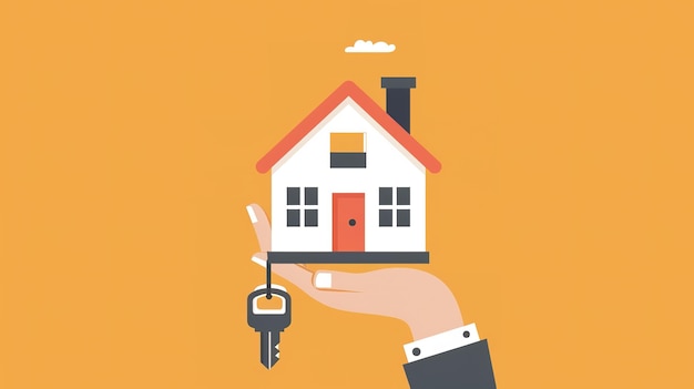 Photo real estate agent holding house icon and key