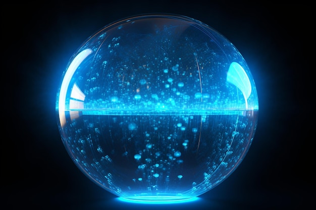 Photo realisric force shield bubble energy glowing blue sphere