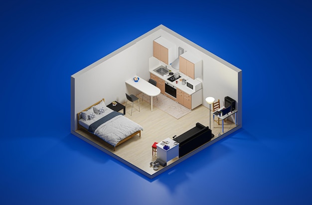 Realistic 3d isometric room