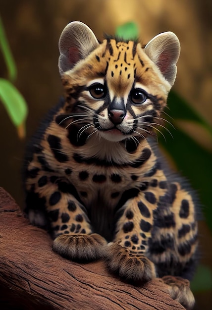 Realistic and cute margay but cuteness realistic super fluffy. AI Generated