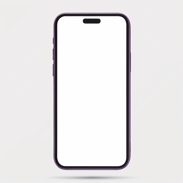 Photo realistic front view smartphone mockup mobile iphone purple frame with blank white background