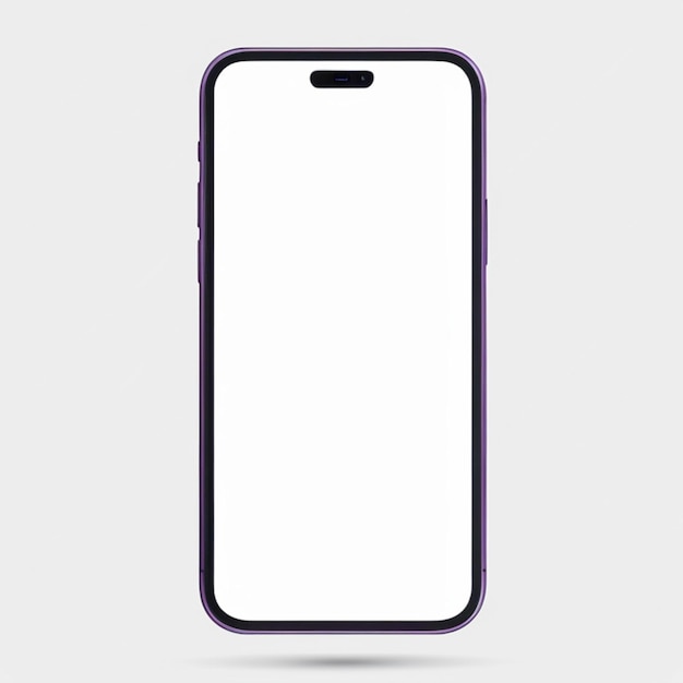 Photo realistic front view smartphone mockup mobile iphone purple frame with blank white background