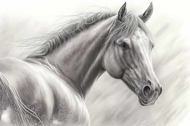 Realistic pencil drawing of a horse on paper