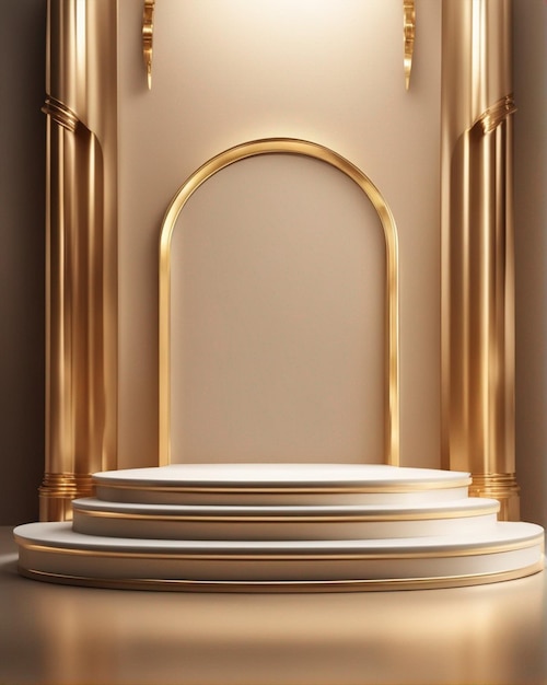 Realistic Podium Background With Golden Details