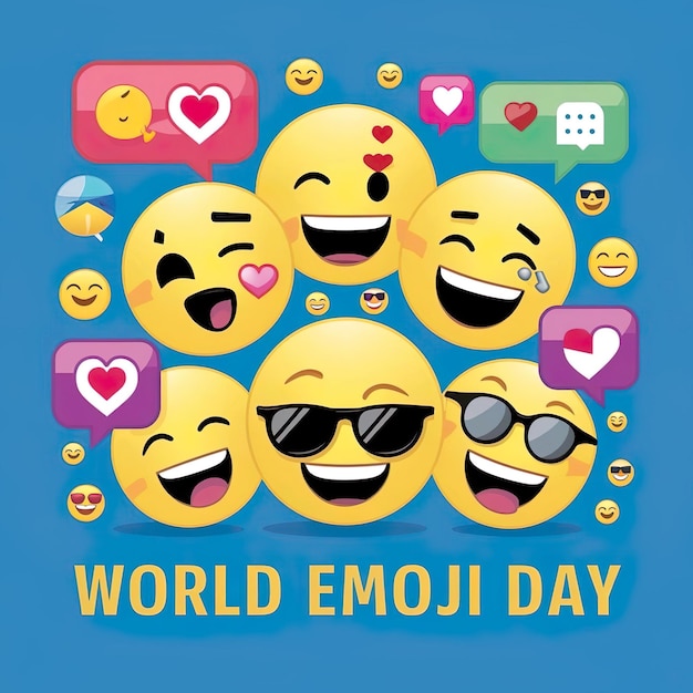 Photo realistic world emoji day illustration with emoticons