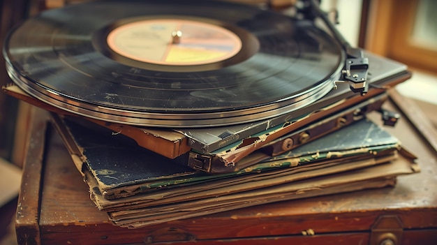 a record player with a record player on top of it