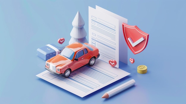 Photo red car insurance d vector illustration