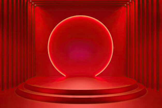 Photo a red circular ball is on a red stage