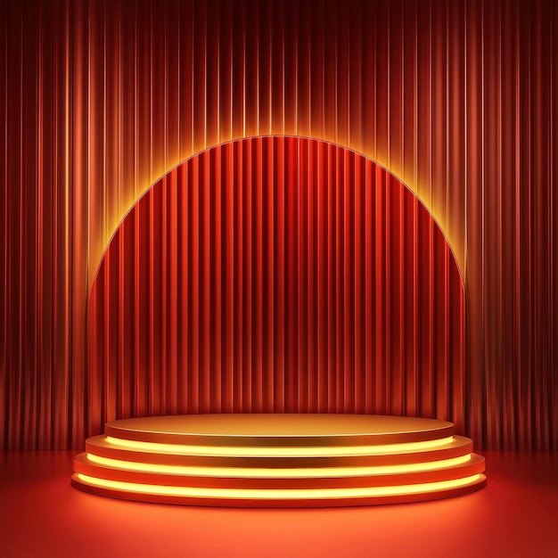 Photo red curtain stage with golden podium and light