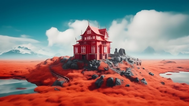 A red house on a red planet