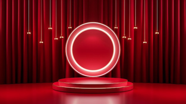 Photo red light round podium and black background