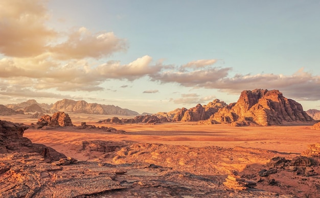 Red Mars like landscape in Wadi Rum desert Jordan this location was used as set for many science fiction movies