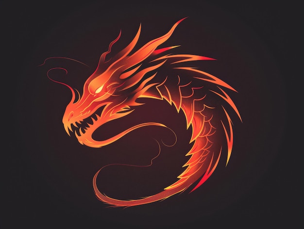 A red and orange dragon head on a black background a magical creature made of fire