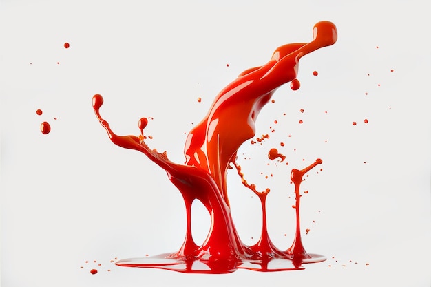 Red paint splash Tomato strawbery or red juice splashing Ketchup splash on isolated white background