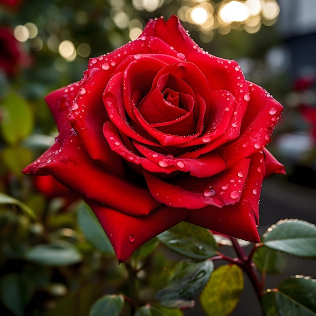 Red rose with water drops on it