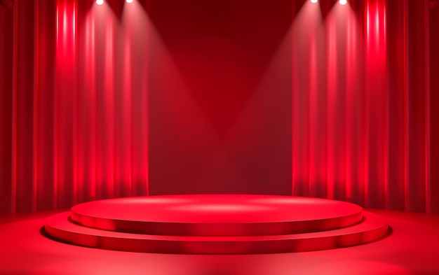 Photo a red stage with a red chair in the middle of it