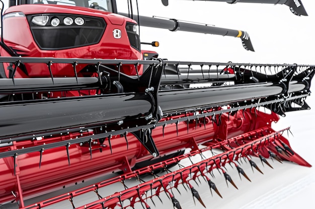 Photo a red tractor with a number of plow on it