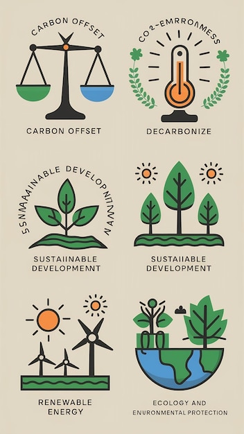 Photo reduce co2 emissions icon set with shapes for carbon offset decarbonize sustainable development