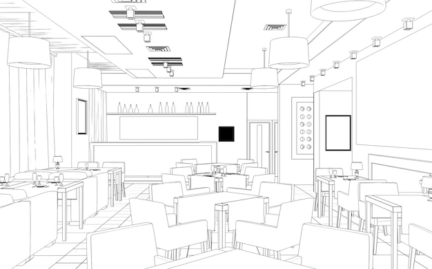 restaurant 3D illustration sketch outlin