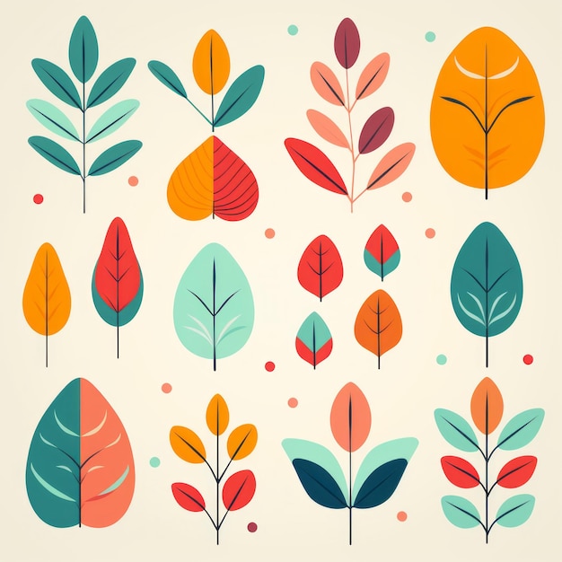 Retro Autumn Leaves Whimsical Figuratives In Midcentury Modern Style