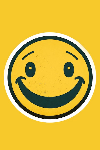 Retro yellow smiley icon on yellow background created using generative ai technology