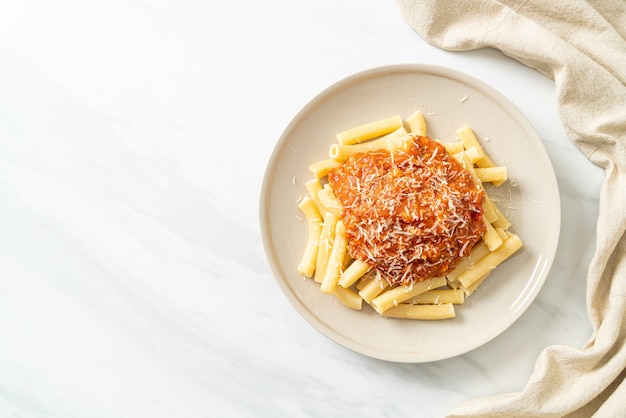 rigatoni pasta with pork bolognese sauce - Italian food style