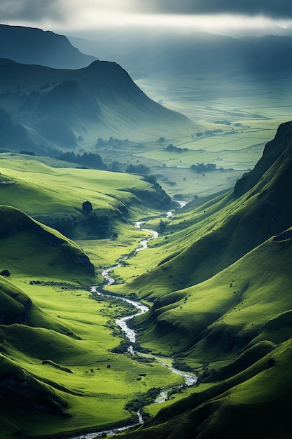 Photo a river landscape mountains