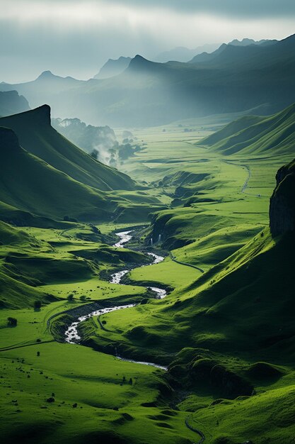 Photo a river landscape mountains