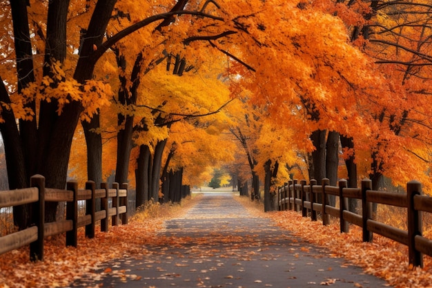 Photo a road with a fence and trees with the words quot fall quot on it