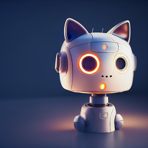 Robot cat in digital illustration. A futuristic robotic curious cat portrait. A si-fi cat character