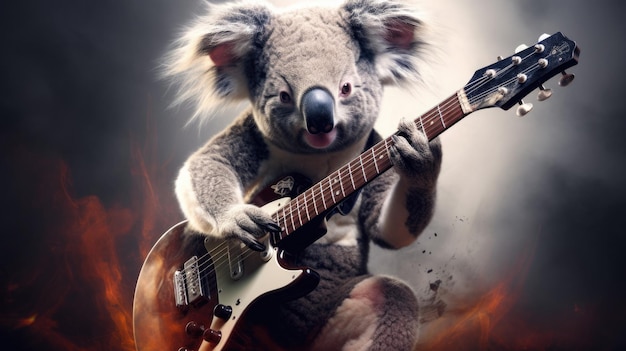 A rockstar koala with a guitar