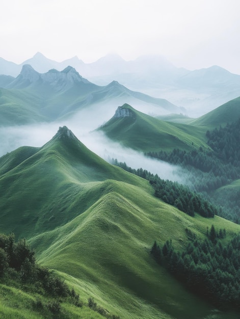 Photo rolling green hills with clouds