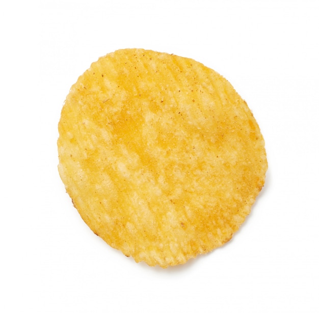 Photo round fried golden potato fluted chips isolated on white background