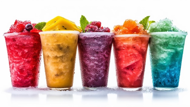 A row of colorful smoothies from the juice bar.