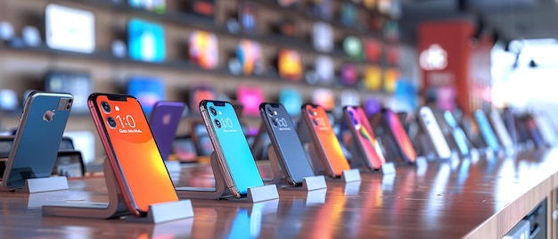 a row of phones with the word phone on the bottom