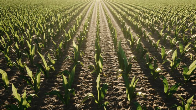 Photo rows of corn plants in a field