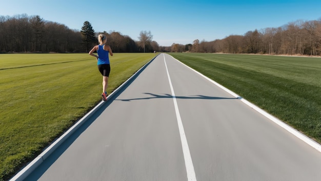 Photo runner on a road showcasing fitness and active lifestyle in nature