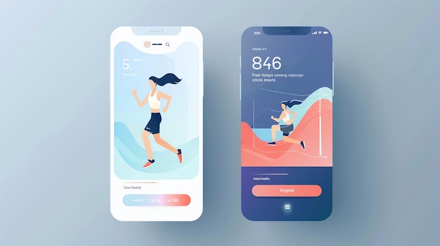 Photo running app flat design side view fitness theme water color analogous color scheme